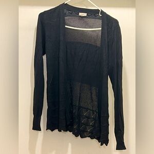 Soft, black, knit open cardigan